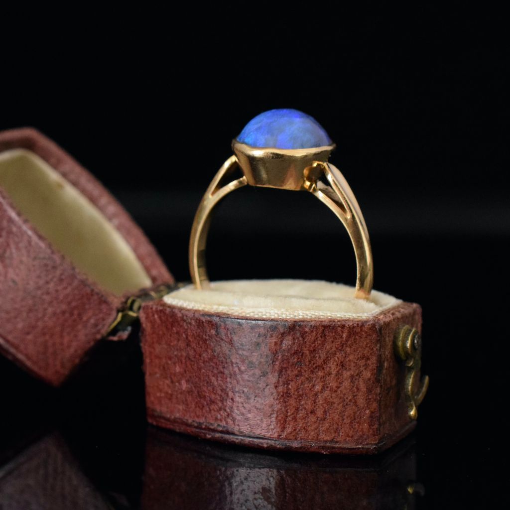Vintage 18ct Yellow Gold Lightning Ridge Solid Black Crystal Opal Ring