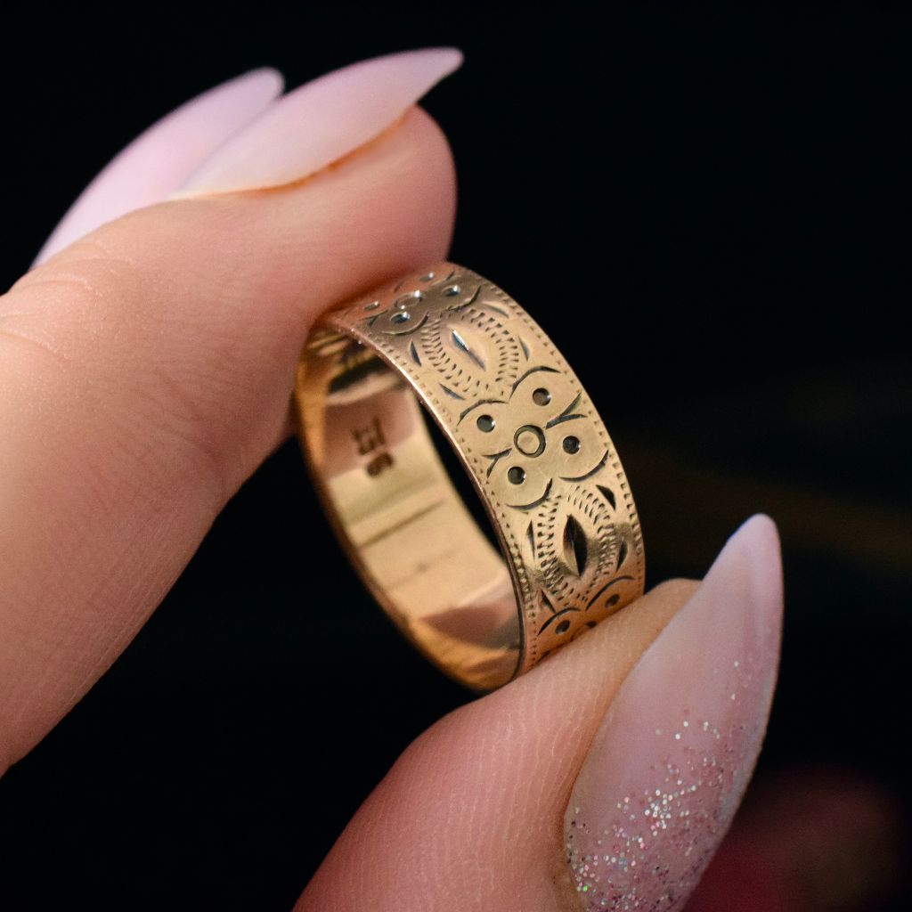 Charming Mid-Century 9ct Rose Gold Patterned Cigar Band