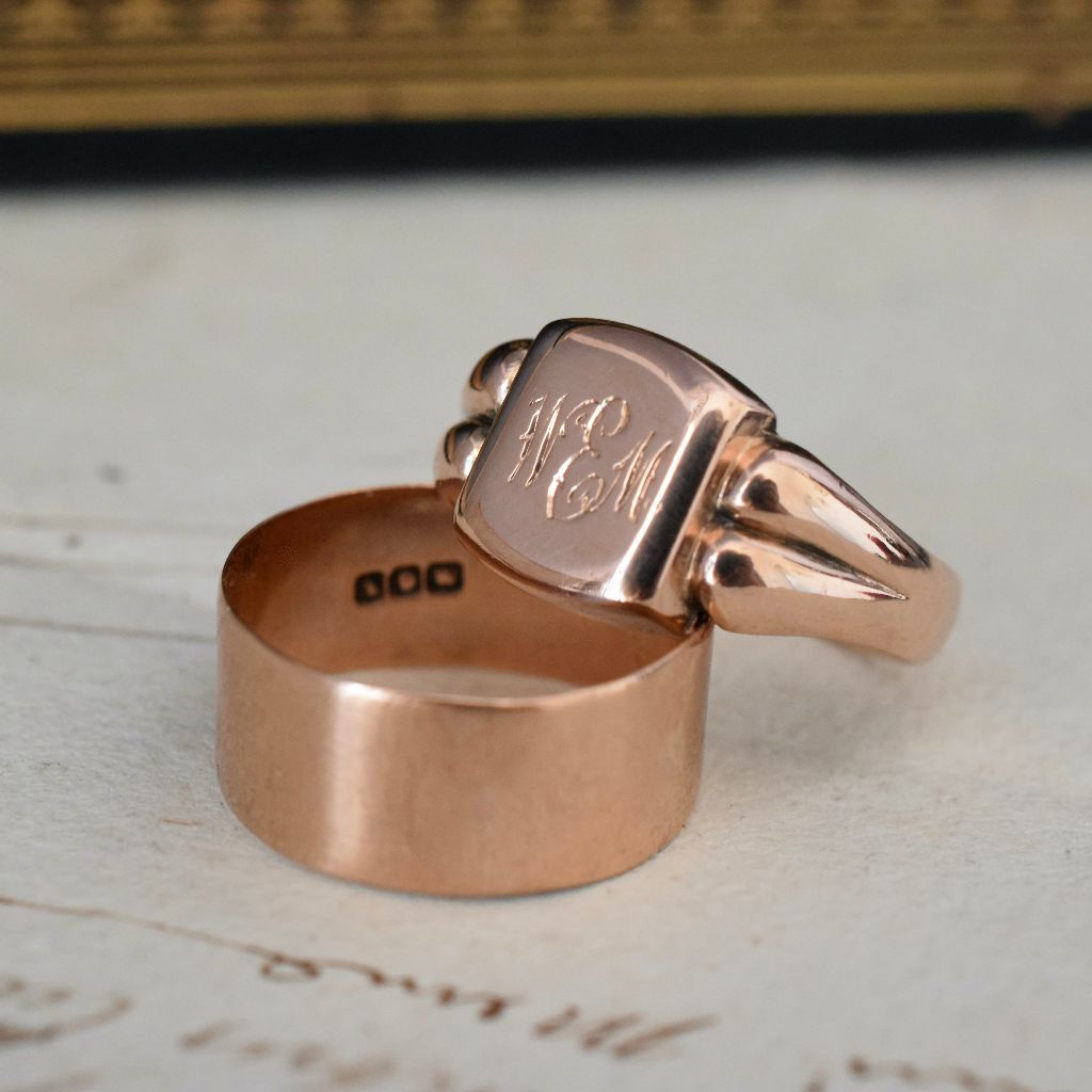 Antique Australian 9ct Rose Gold Signet Ring By William Dunkling Circa 1915