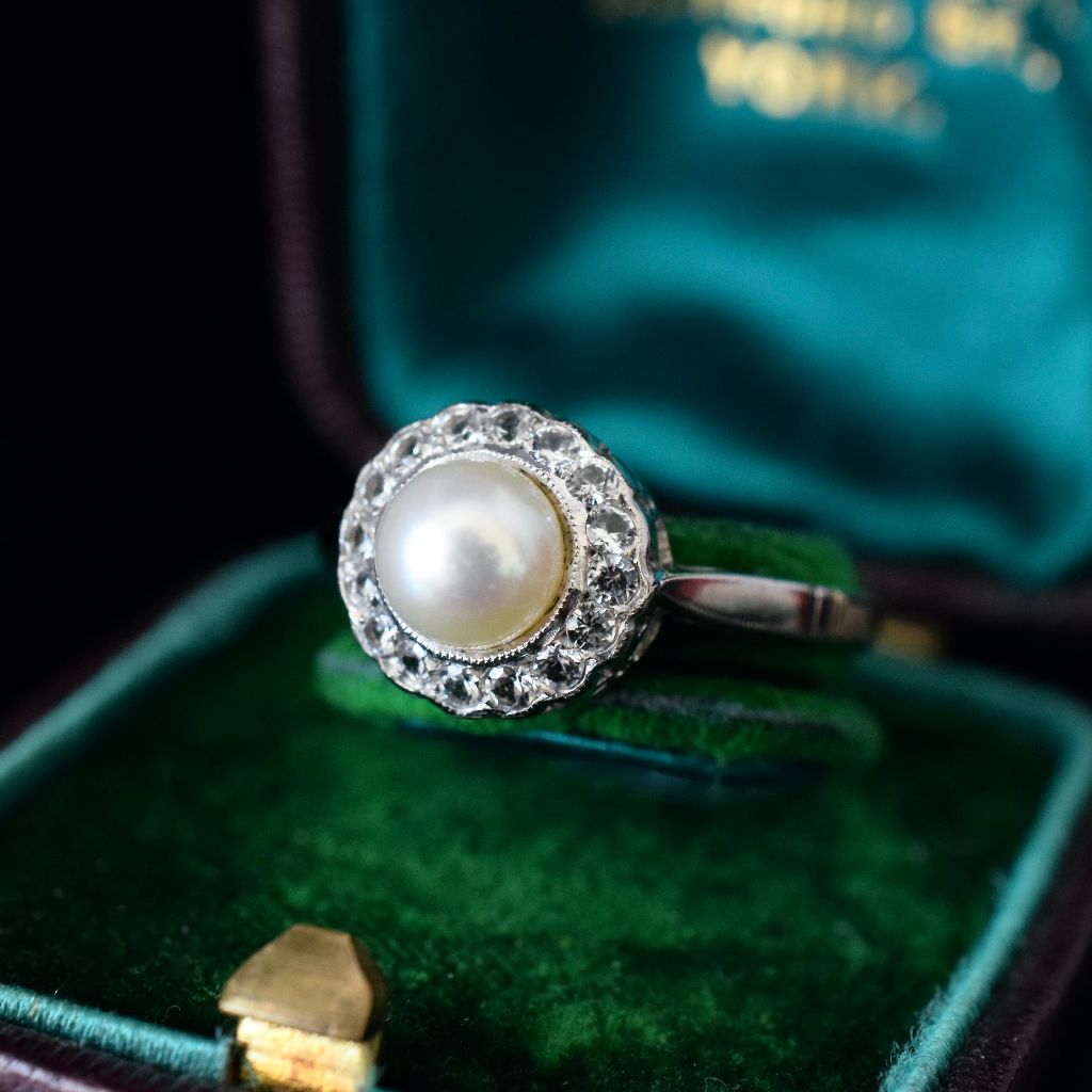 Vintage 18ct Yellow Gold Palladium Pearl And Spinel Cluster Ring