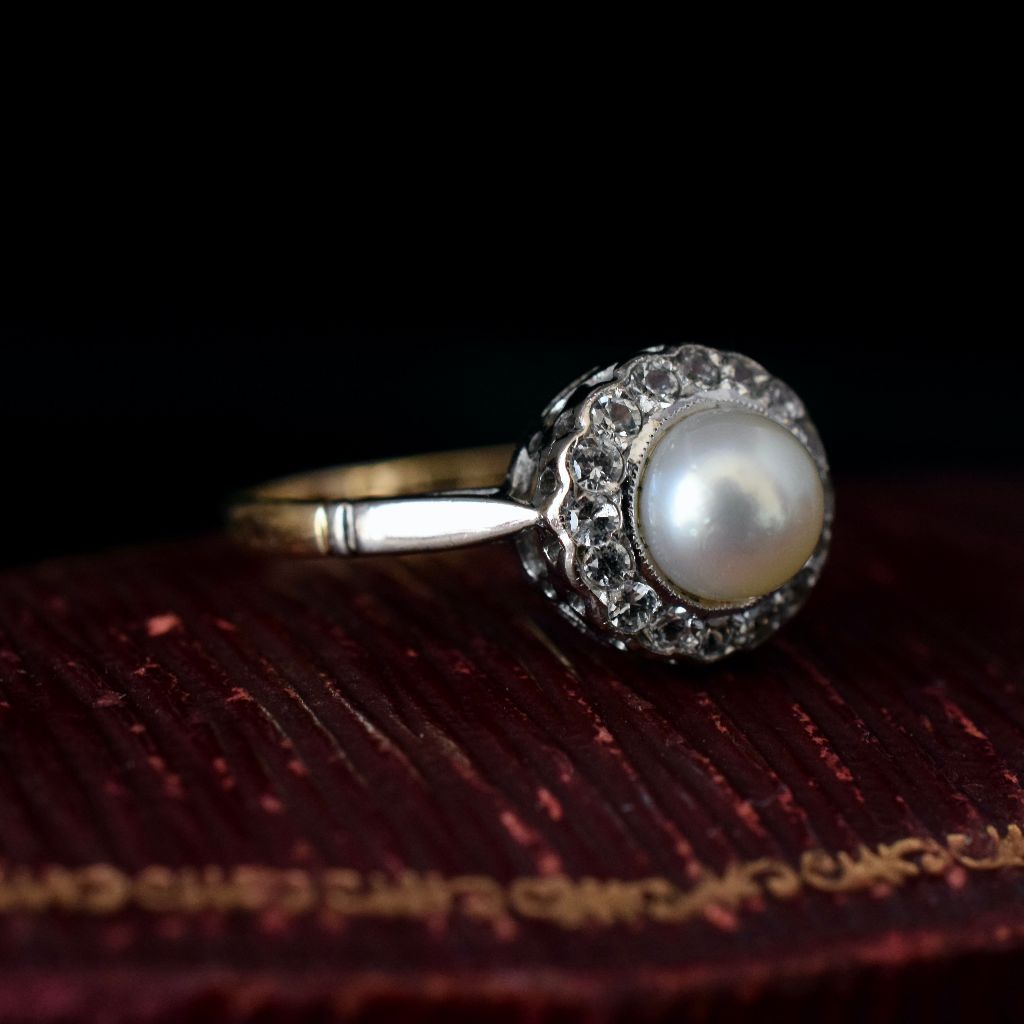 Vintage 18ct Yellow Gold Palladium Pearl And Spinel Cluster Ring