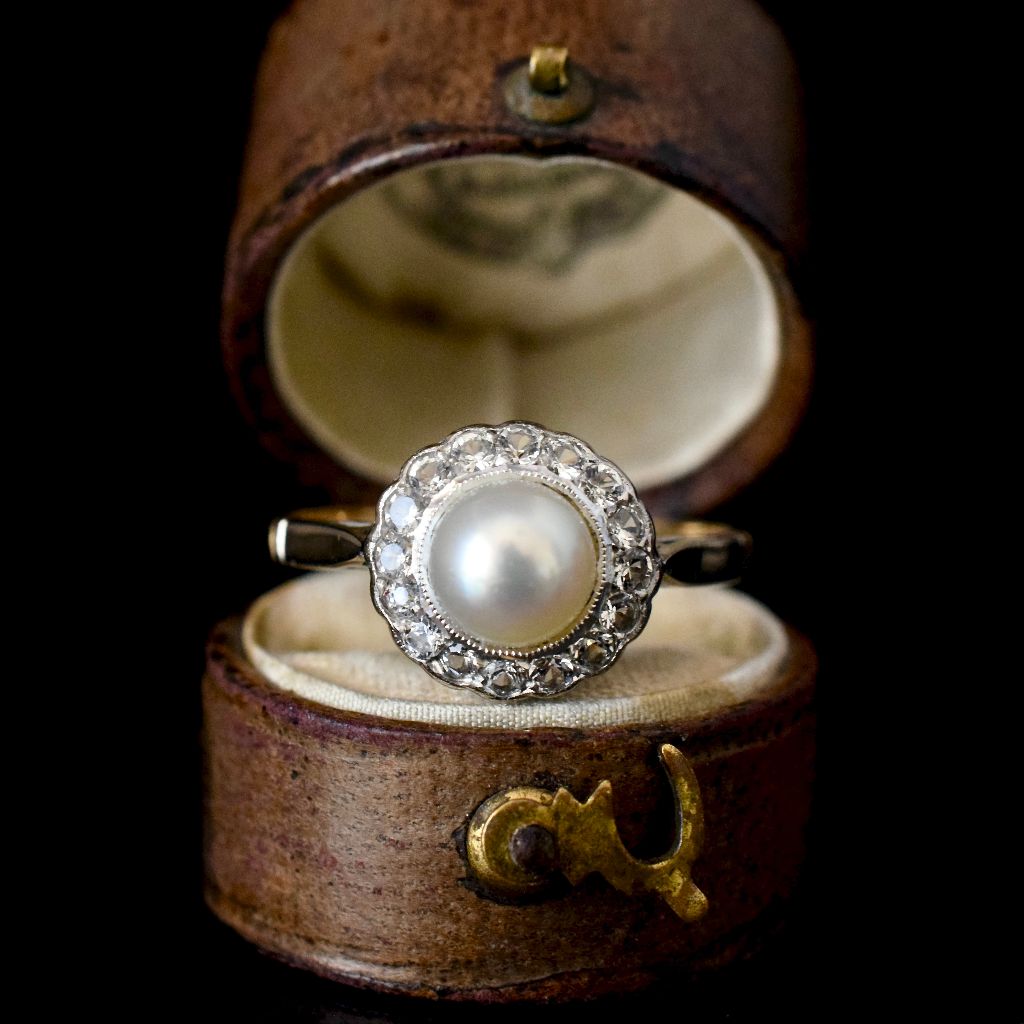 Vintage 18ct Yellow Gold Palladium Pearl And Spinel Cluster Ring