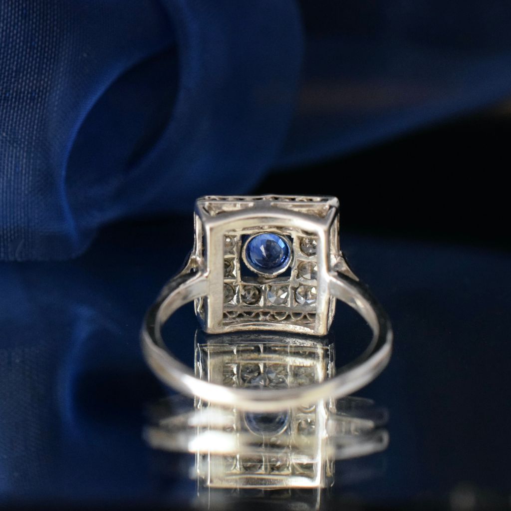 Antique Art Deco 14k White Gold Diamond And Sapphire Ring Circa 1925