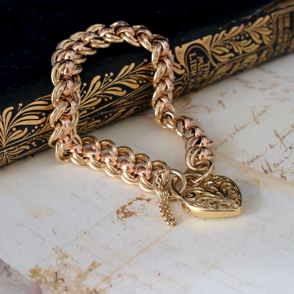 Modern Heavy 9ct Two-Tone Rose And Yellow ’Rollo’ Bracelet 50.78 Grams