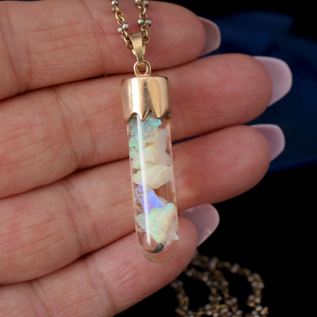 Antique Australian 9ct Rose Gold ‘Floating’ Opal Glass Phial/Vial Circa 1890’s