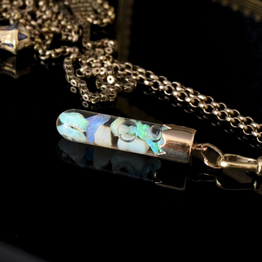 Antique Australian 9ct Rose Gold ‘Floating’ Opal Glass Phial/Vial Circa 1890’s