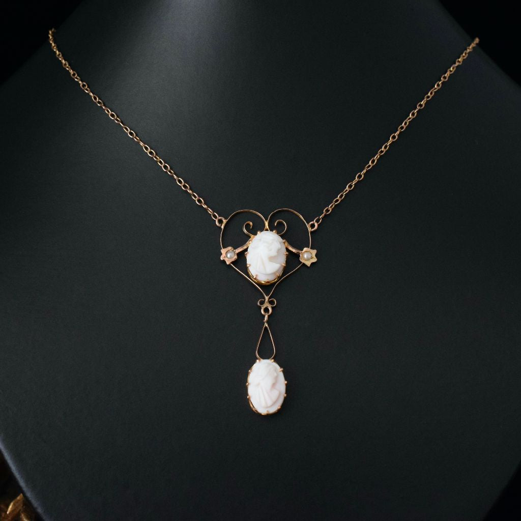 Antique Australian 9ct Rose Gold Edwardian Cameo Lavaliere circa 1910