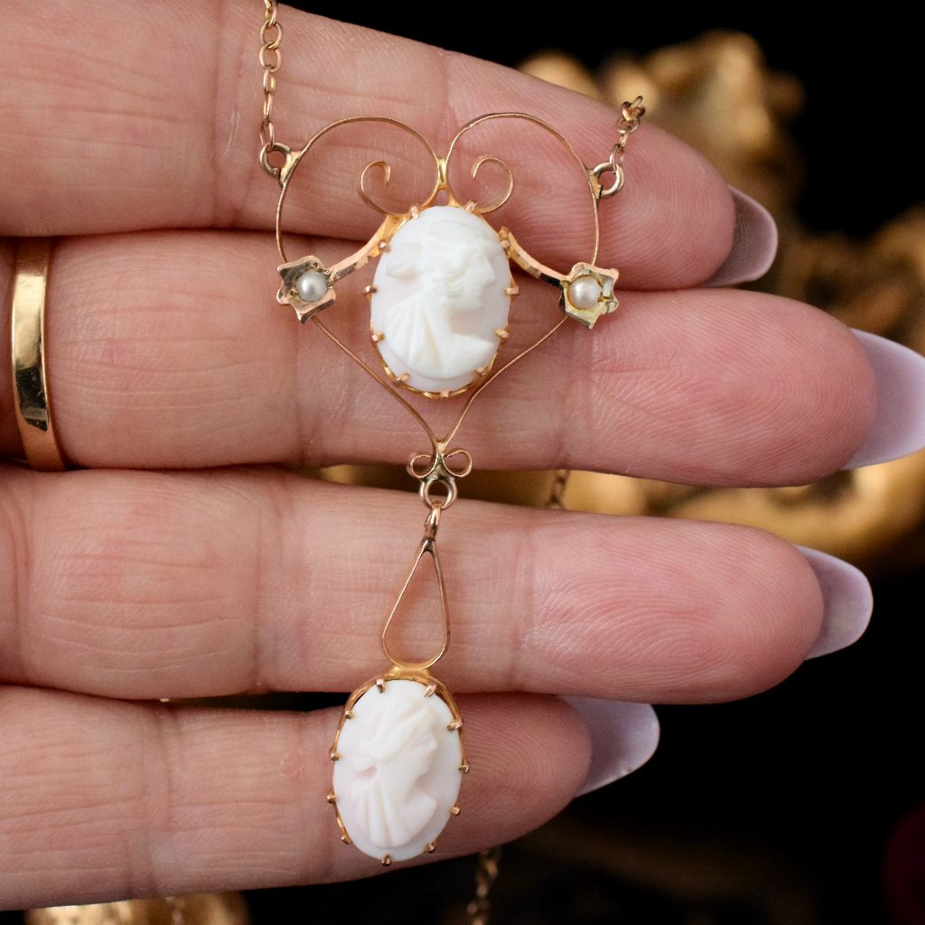 Antique Australian 9ct Rose Gold Edwardian Cameo Lavaliere circa 1910