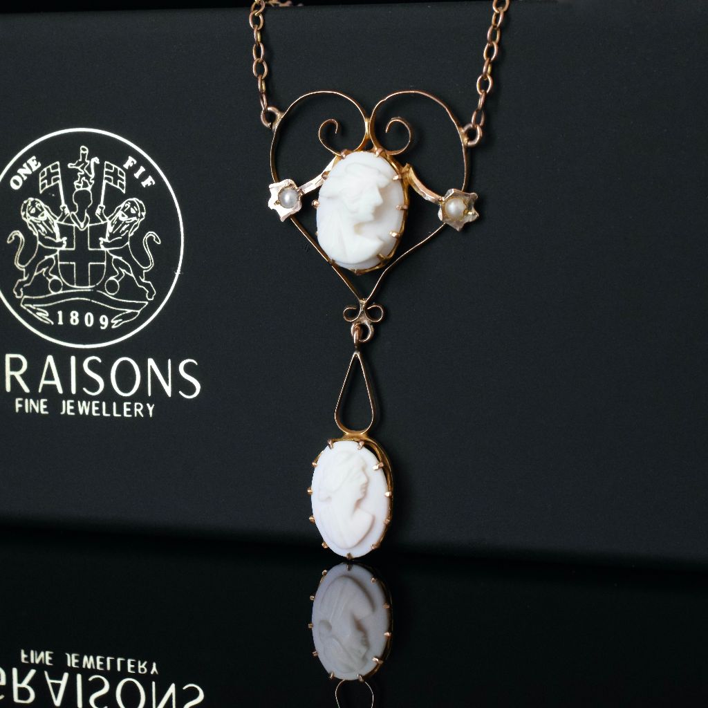 Antique Australian 9ct Rose Gold Edwardian Cameo Lavaliere circa 1910