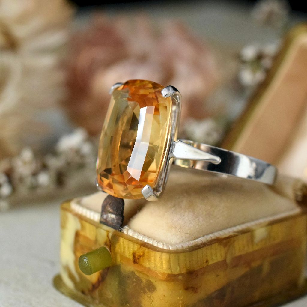 Modern 18ct White Gold Cushion Cut Citrine Ring