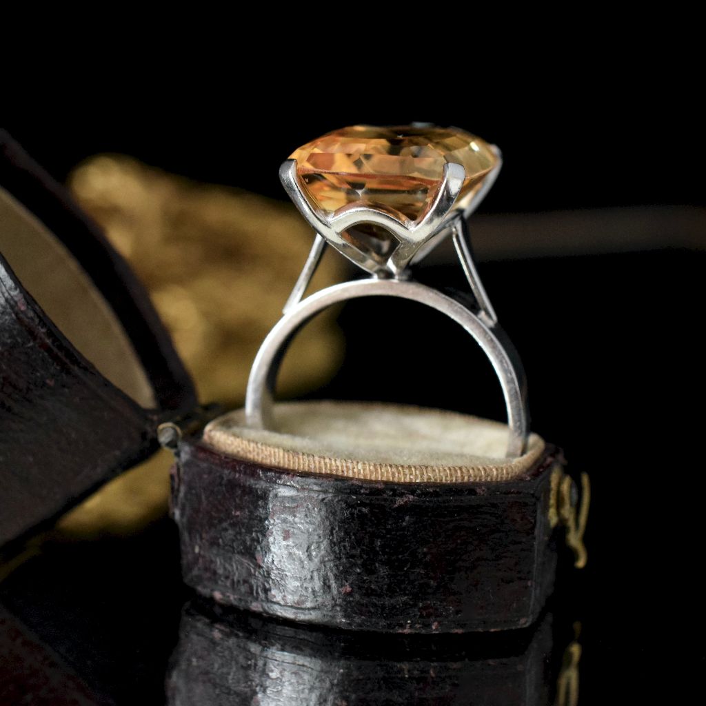 Modern 18ct White Gold Cushion Cut Citrine Ring