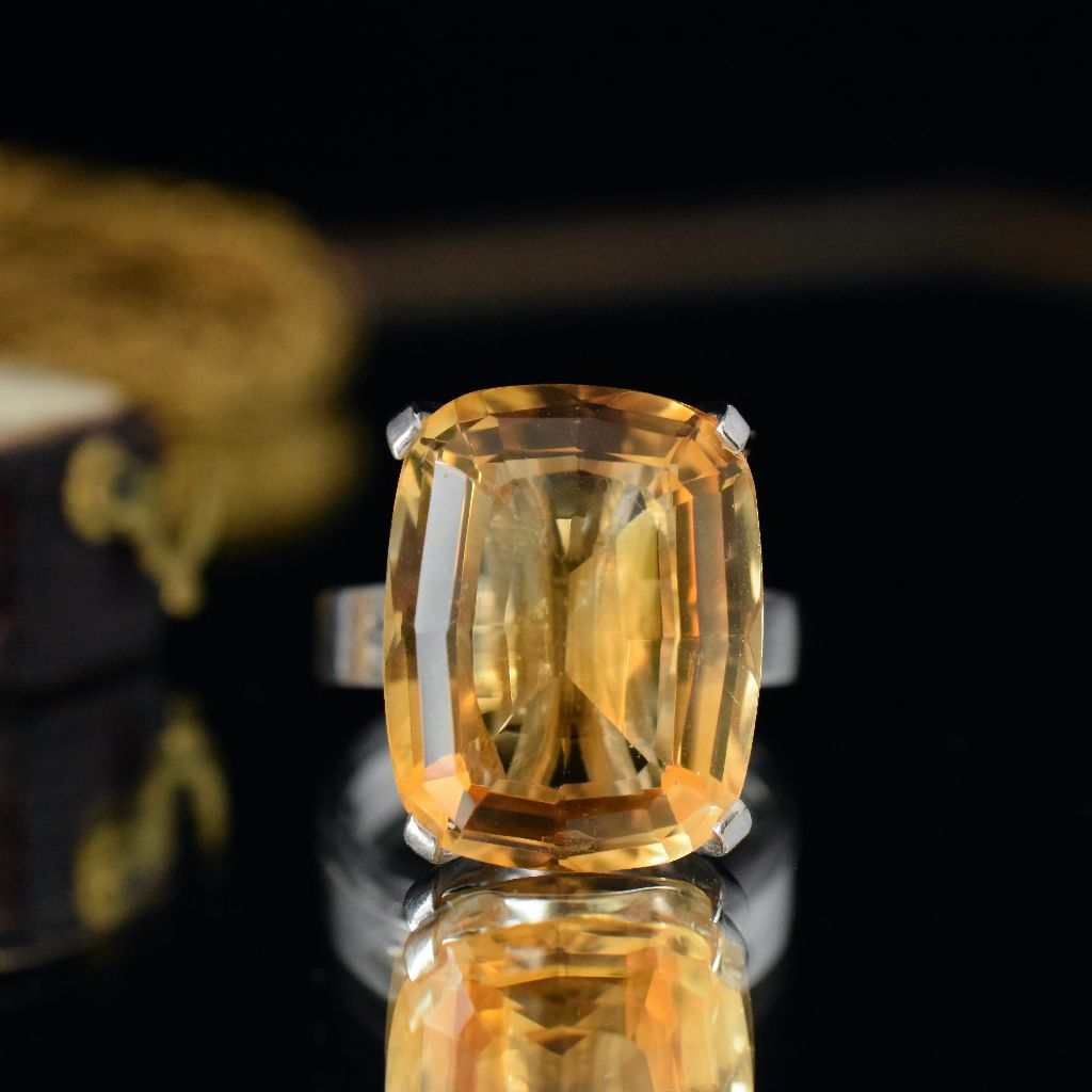 Modern 18ct White Gold Cushion Cut Citrine Ring