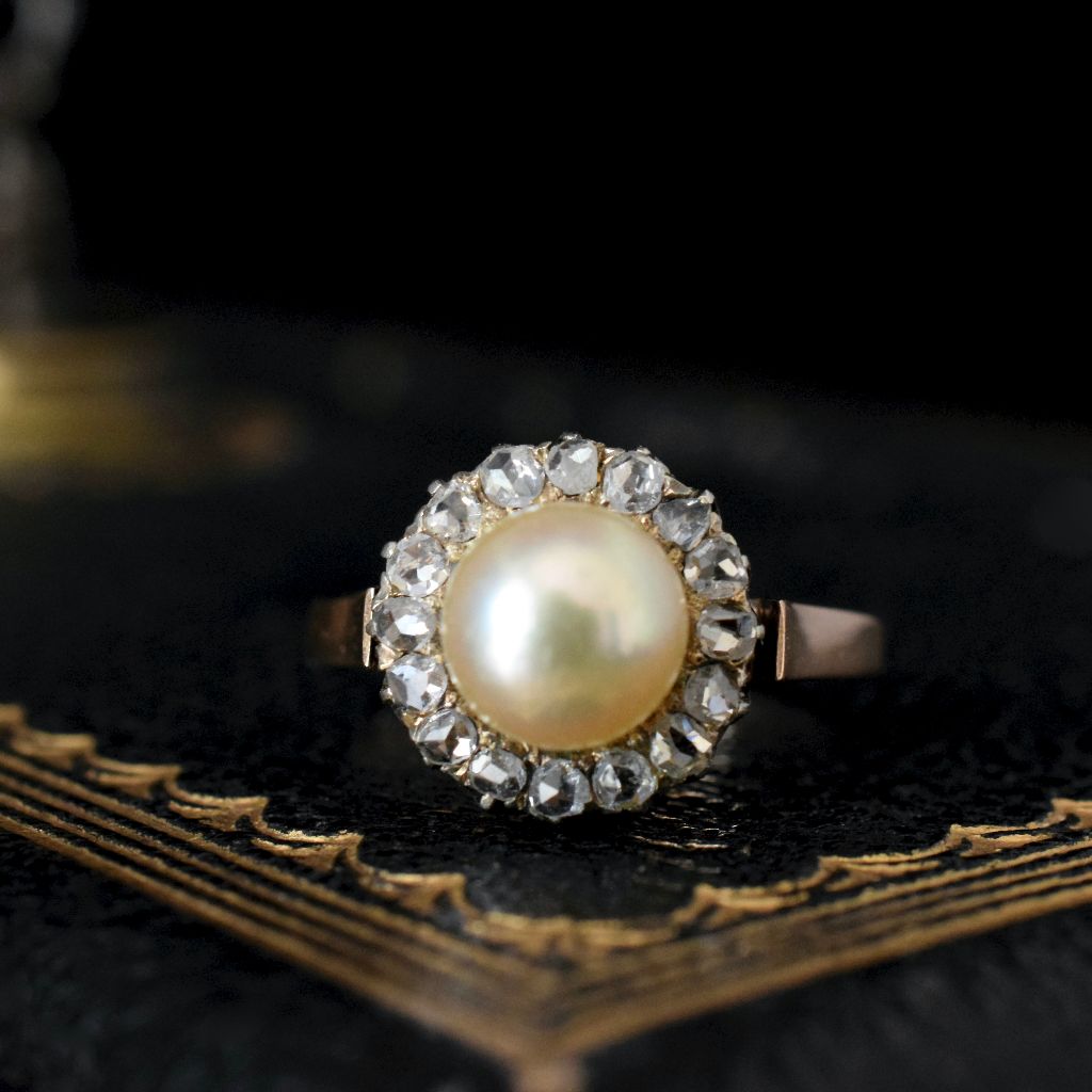 Antique Edwardian 18ct Rose Gold Pearl And Rose-Cut Diamond Ring Circa 1910 (Independent valuation from 2017 included with purchase $4500 AUD)