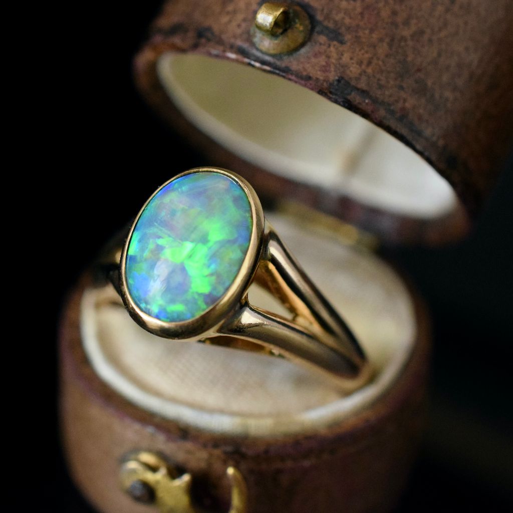 Vintage 14ct Yellow Gold Australian Solid Dark Opal Ring (Independent valuation (2014) included with purchase $4800)