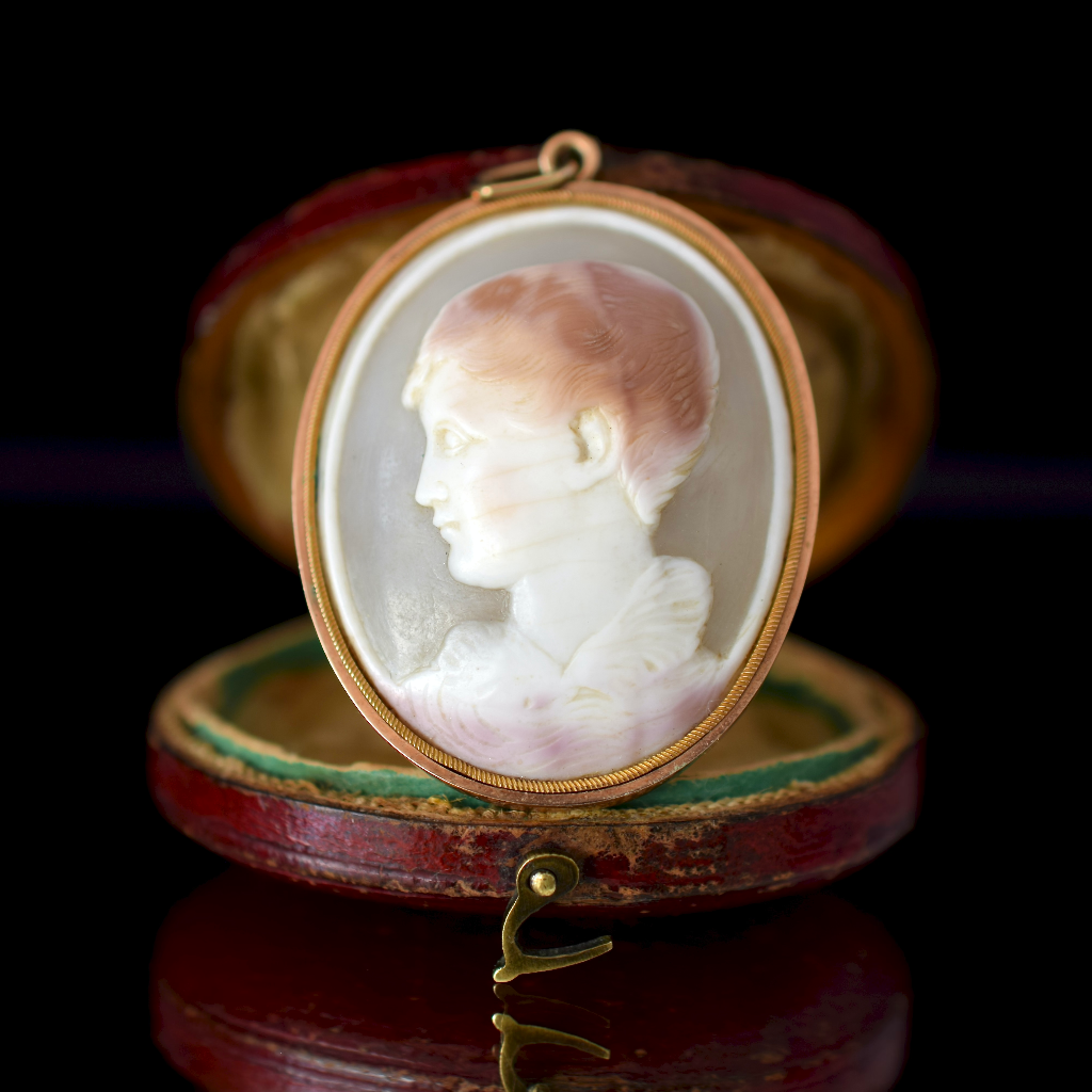 Antique Late Georgian Early Victorian 12ct Yellow Gold And Shell Cameo Of A Round Boy