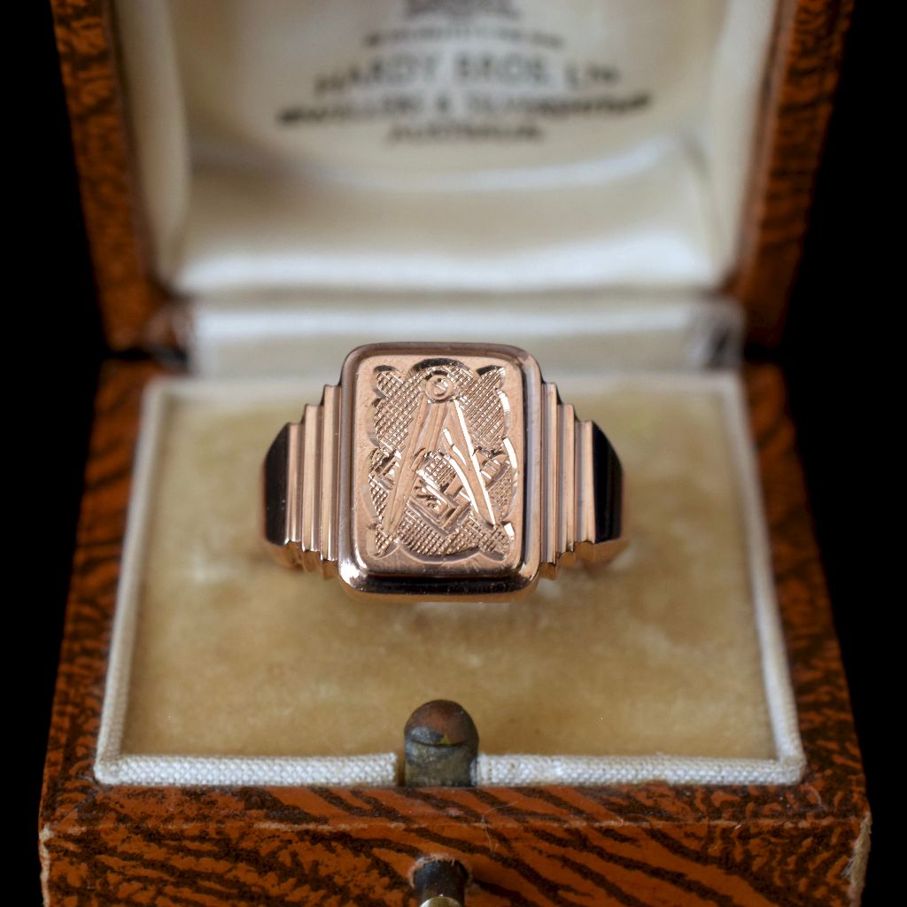 Antique Australian Edwardian 9ct Rose Gold Masonic Ring By ‘Dunklings’ 1912
