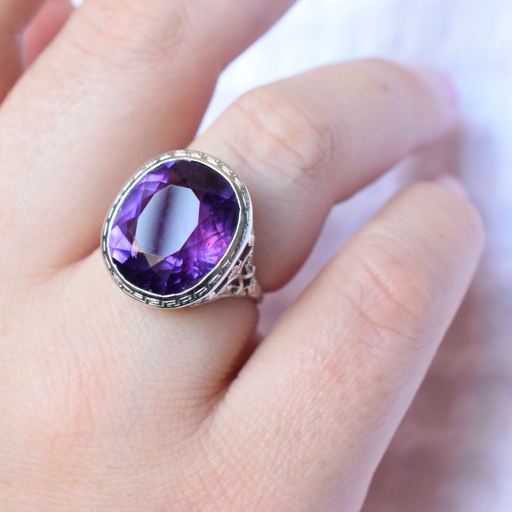 Antique Art Deco 10ct White Gold Amethyst Ring Circa 1920