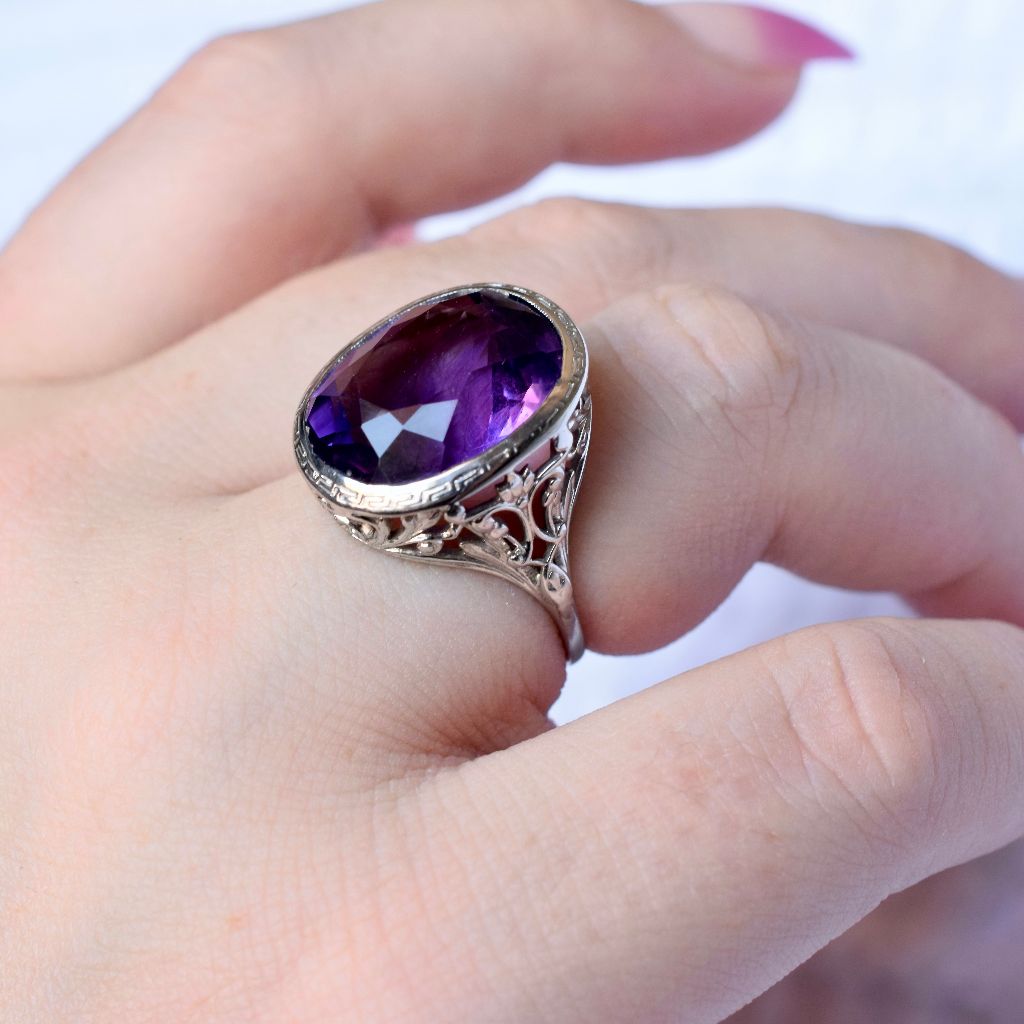 Antique Art Deco 10ct White Gold Amethyst Ring Circa 1920