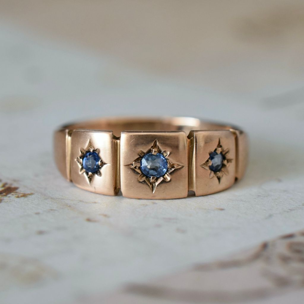 Antique Australian 15ct Rose Gold Sapphire Gypsy Ring
