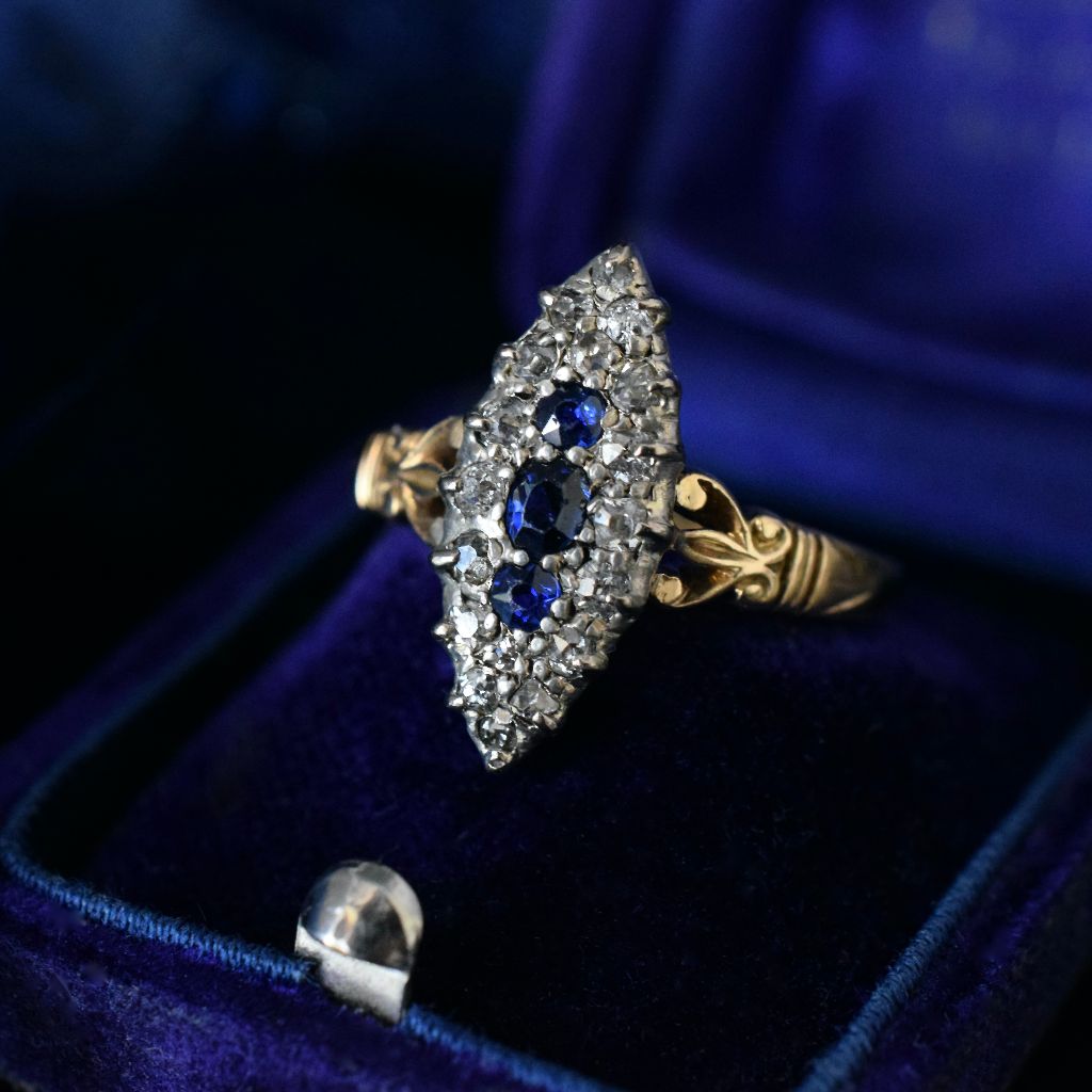 Antique Victorian 18ct Yellow Gold Sapphire And Diamond Ring