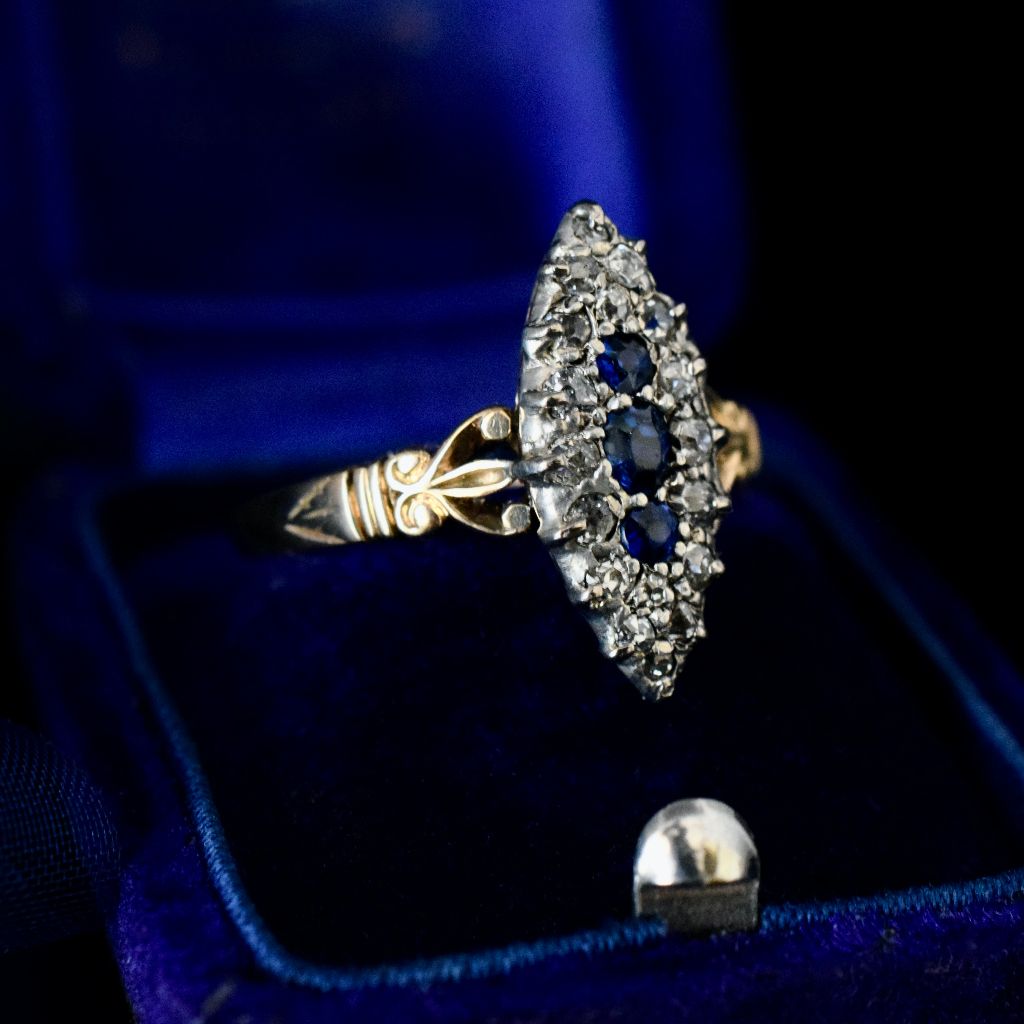 Antique Victorian 18ct Yellow Gold Sapphire And Diamond Ring