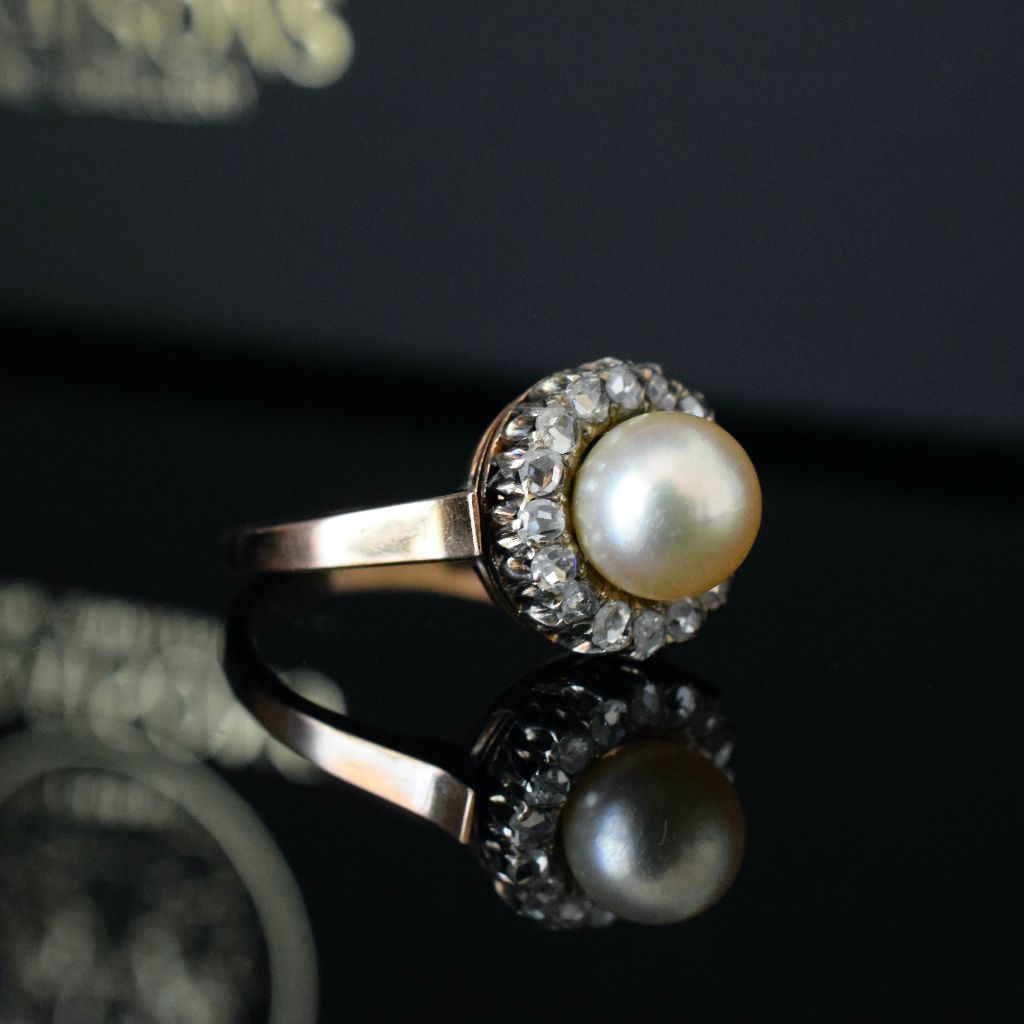 Antique Edwardian 18ct Rose Gold Pearl And Rose-Cut Diamond Ring Circa 1910 (Independent valuation from 2017 included with purchase $4500 AUD)
