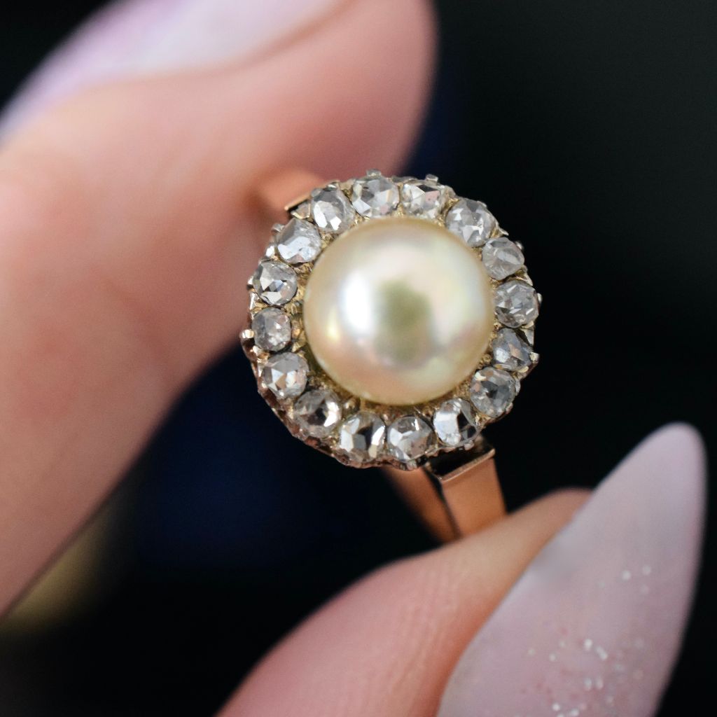Antique Edwardian 18ct Rose Gold Pearl And Rose-Cut Diamond Ring Circa 1910 (Independent valuation from 2017 included with purchase $4500 AUD)