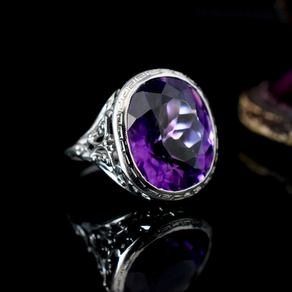 Antique Art Deco 10ct White Gold Amethyst Ring Circa 1920