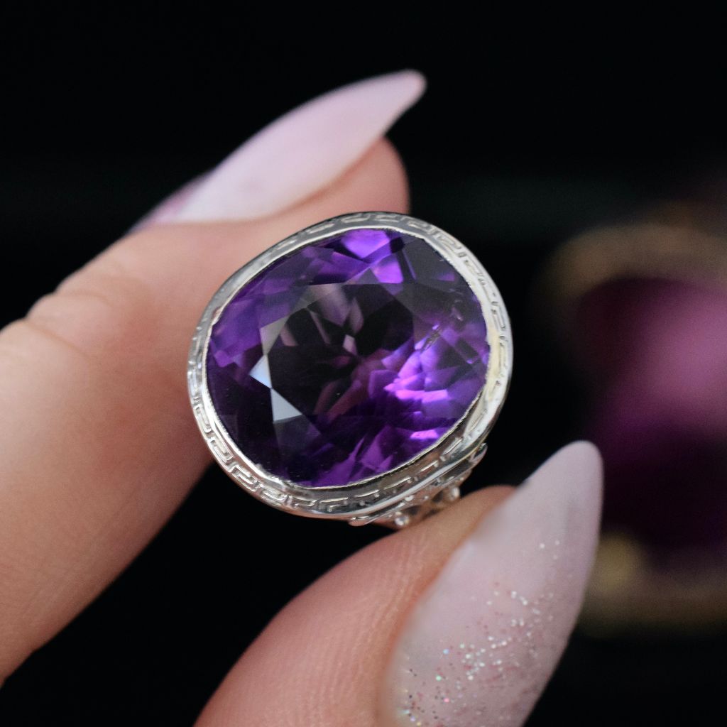 Antique Art Deco 10ct White Gold Amethyst Ring Circa 1920