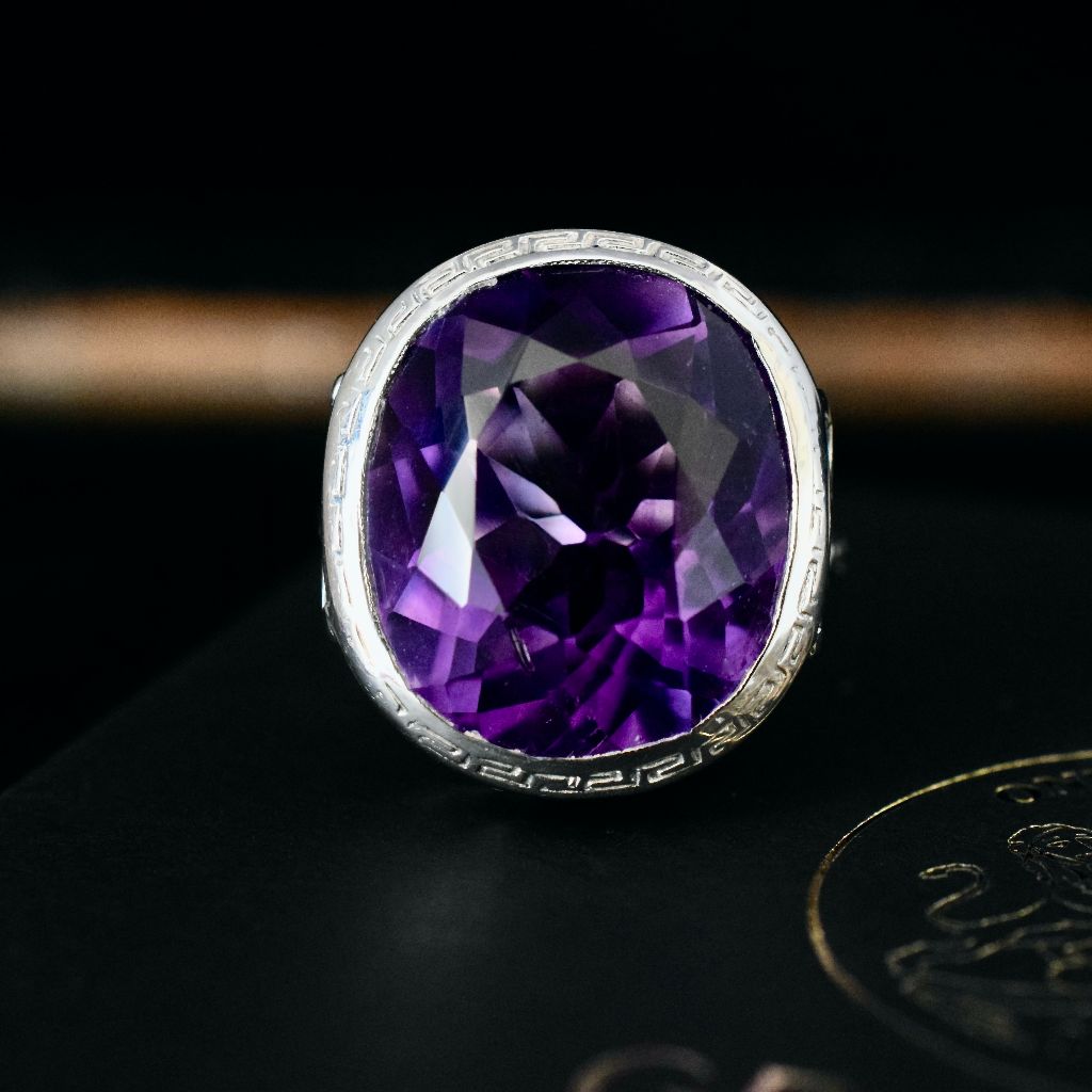 Antique Art Deco 10ct White Gold Amethyst Ring Circa 1920