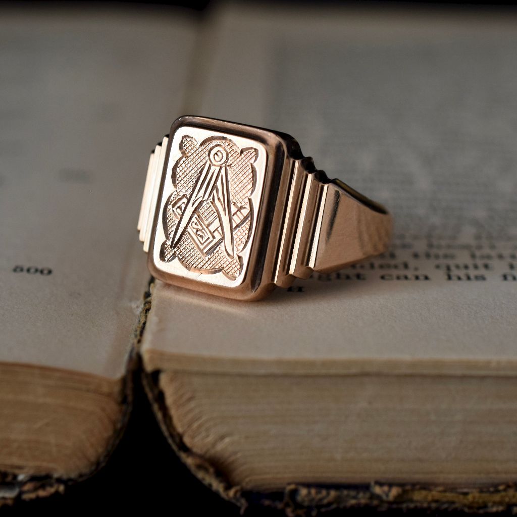 Antique Australian Edwardian 9ct Rose Gold Masonic Ring By ‘Dunklings’ 1912