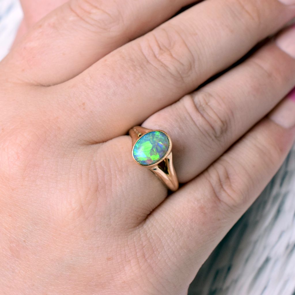 Vintage 14ct Yellow Gold Australian Solid Dark Opal Ring (Independent valuation (2014) included with purchase $4800)