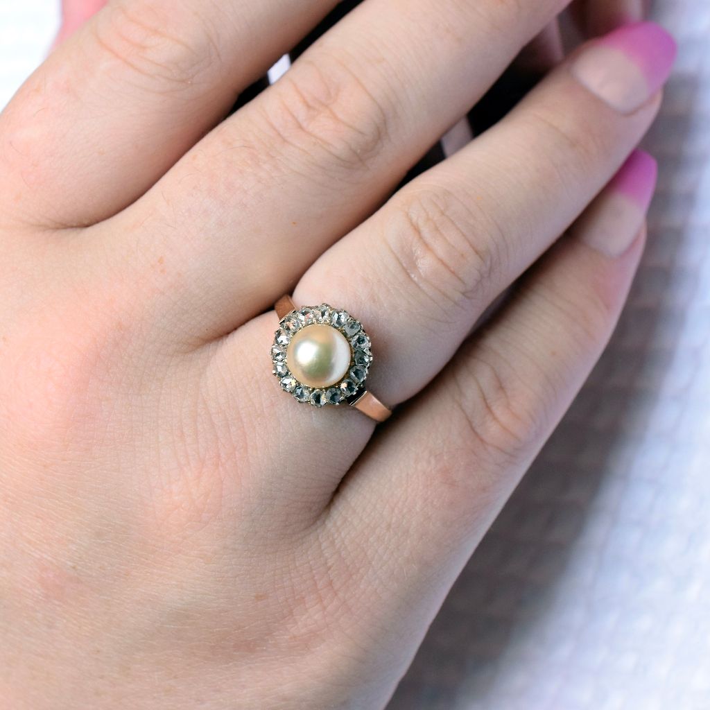 Antique Edwardian 18ct Rose Gold Pearl And Rose-Cut Diamond Ring Circa 1910 (Independent valuation from 2017 included with purchase $4500 AUD)