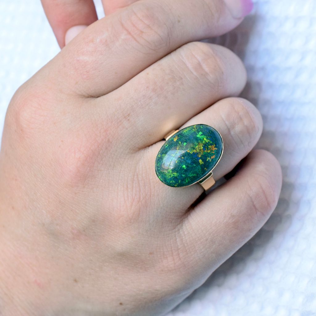 Vintage-Modern 9ct Yellow Gold Treated Matrix Opal Ring (Independent Valuation Included with Purchase $5000)