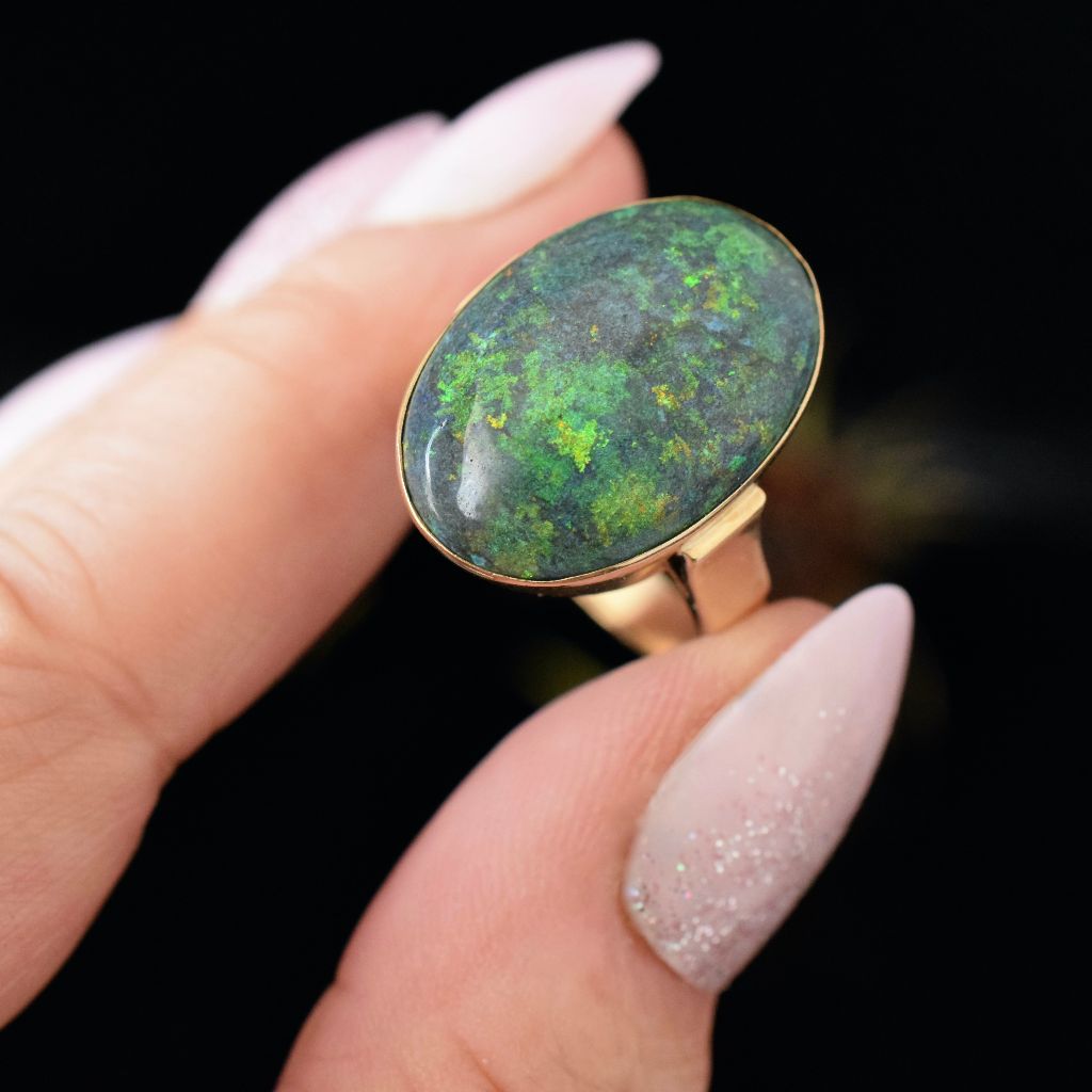 Vintage-Modern 9ct Yellow Gold Treated Matrix Opal Ring (Independent Valuation Included with Purchase $5000)