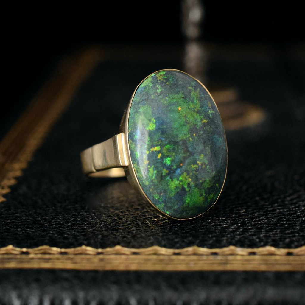 Vintage-Modern 9ct Yellow Gold Treated Matrix Opal Ring (Independent Valuation Included with Purchase $5000)