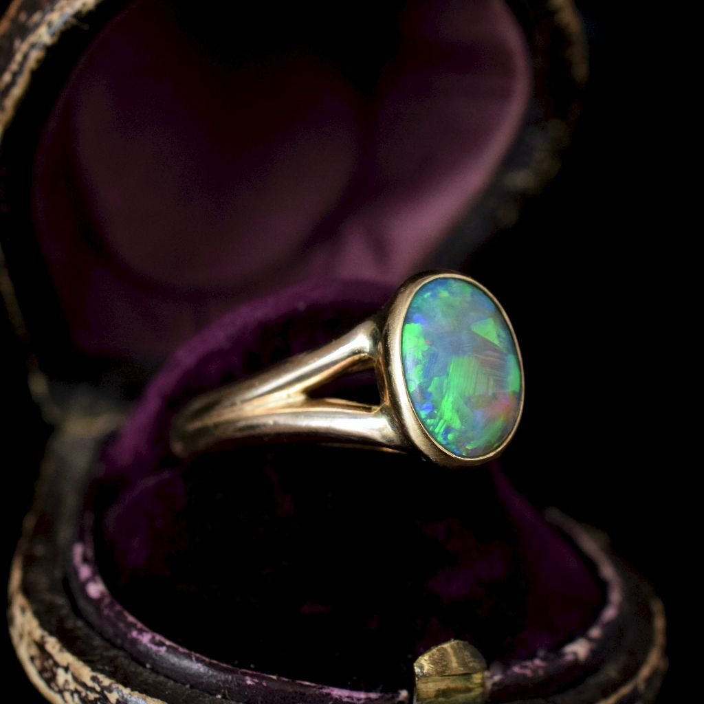 Vintage 14ct Yellow Gold Australian Solid Dark Opal Ring (Independent valuation (2014) included with purchase $4800)