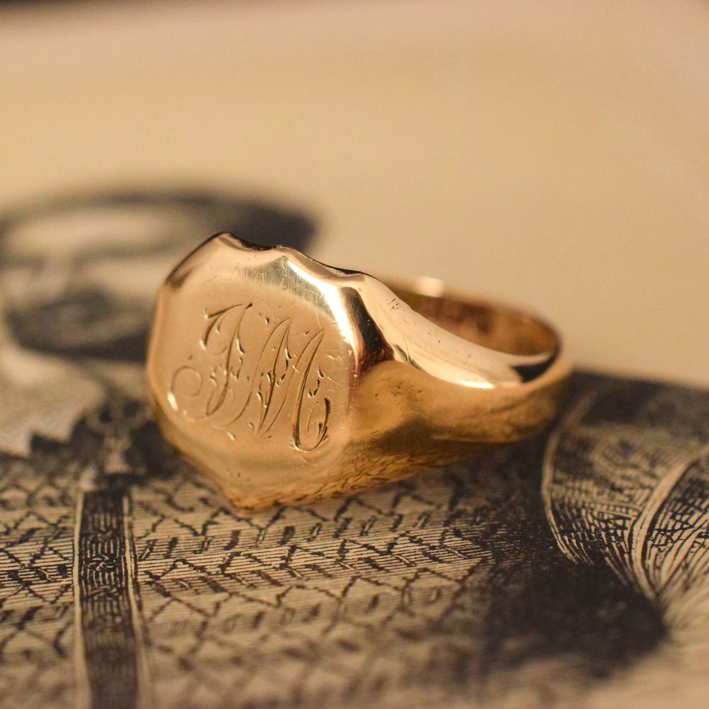 18ct Yellow Gold Antique Chester Shield Signet Ring Dated 1907