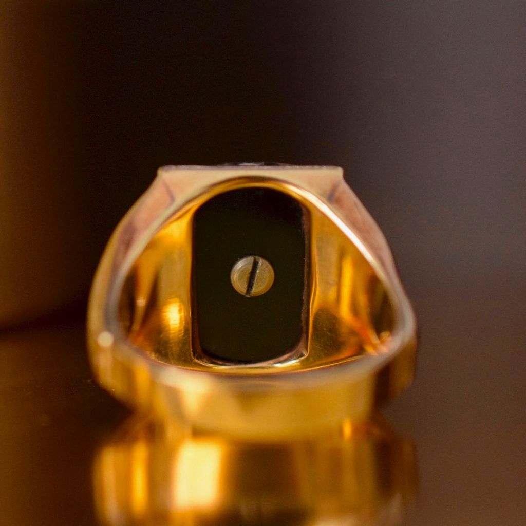 Authentic Art Deco 10K Onyx And Yellow Gold Monogram “D” Ring 1930’s