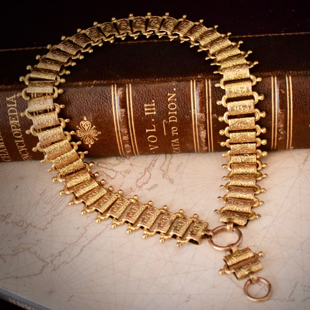 Antique Victorian Gilt ‘Day And NIght’ Bookchain / Collar And Locket