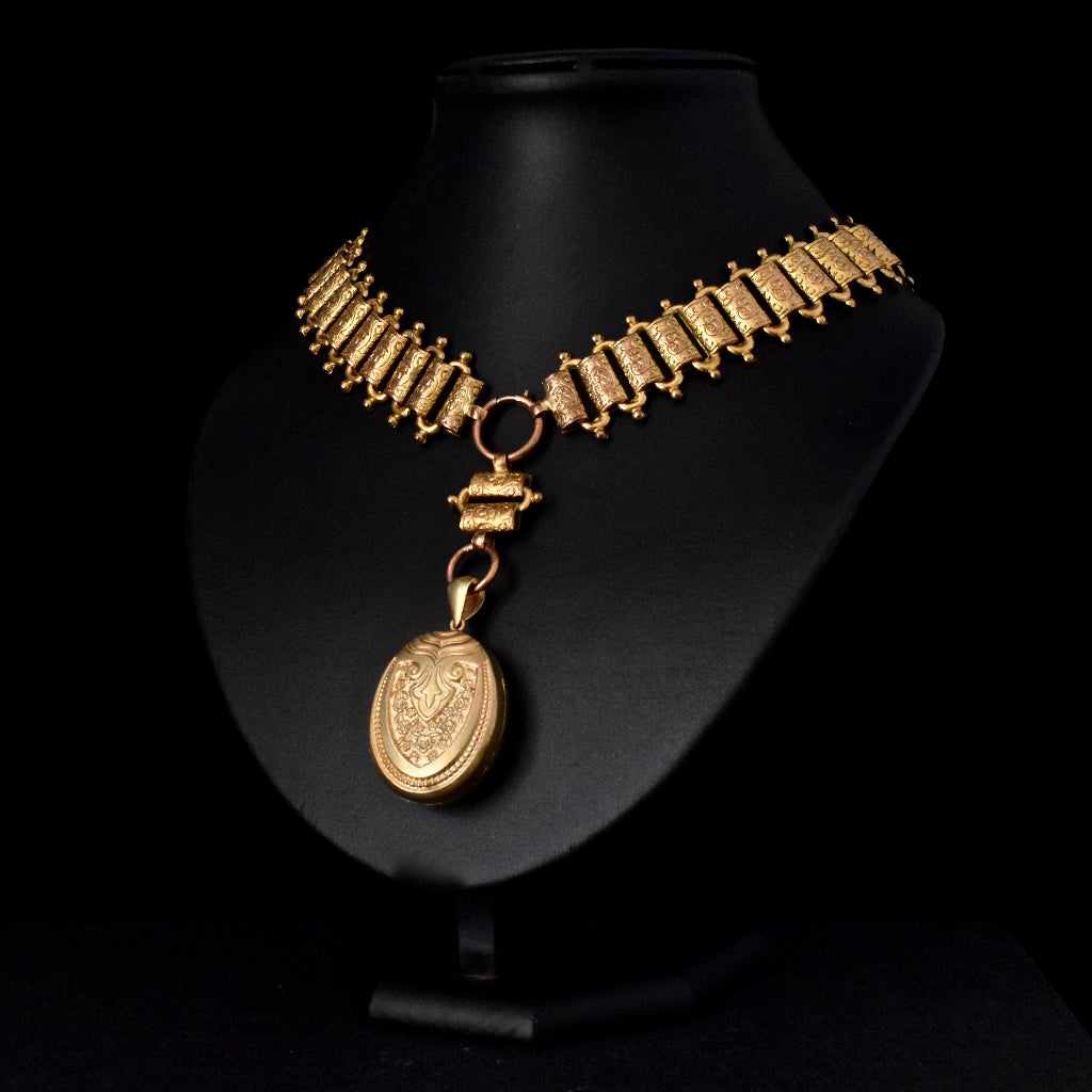 Antique Victorian Gilt ‘Day And NIght’ Bookchain / Collar And Locket