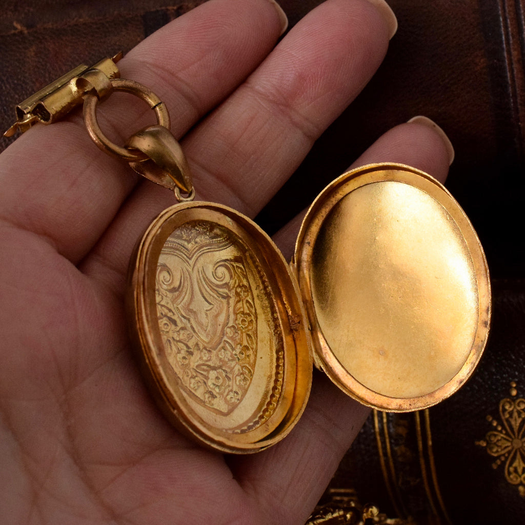 Antique Victorian Gilt ‘Day And NIght’ Bookchain / Collar And Locket