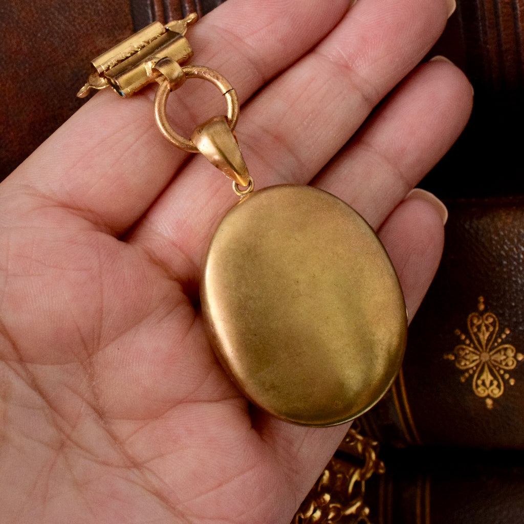 Antique Victorian Gilt ‘Day And NIght’ Bookchain / Collar And Locket