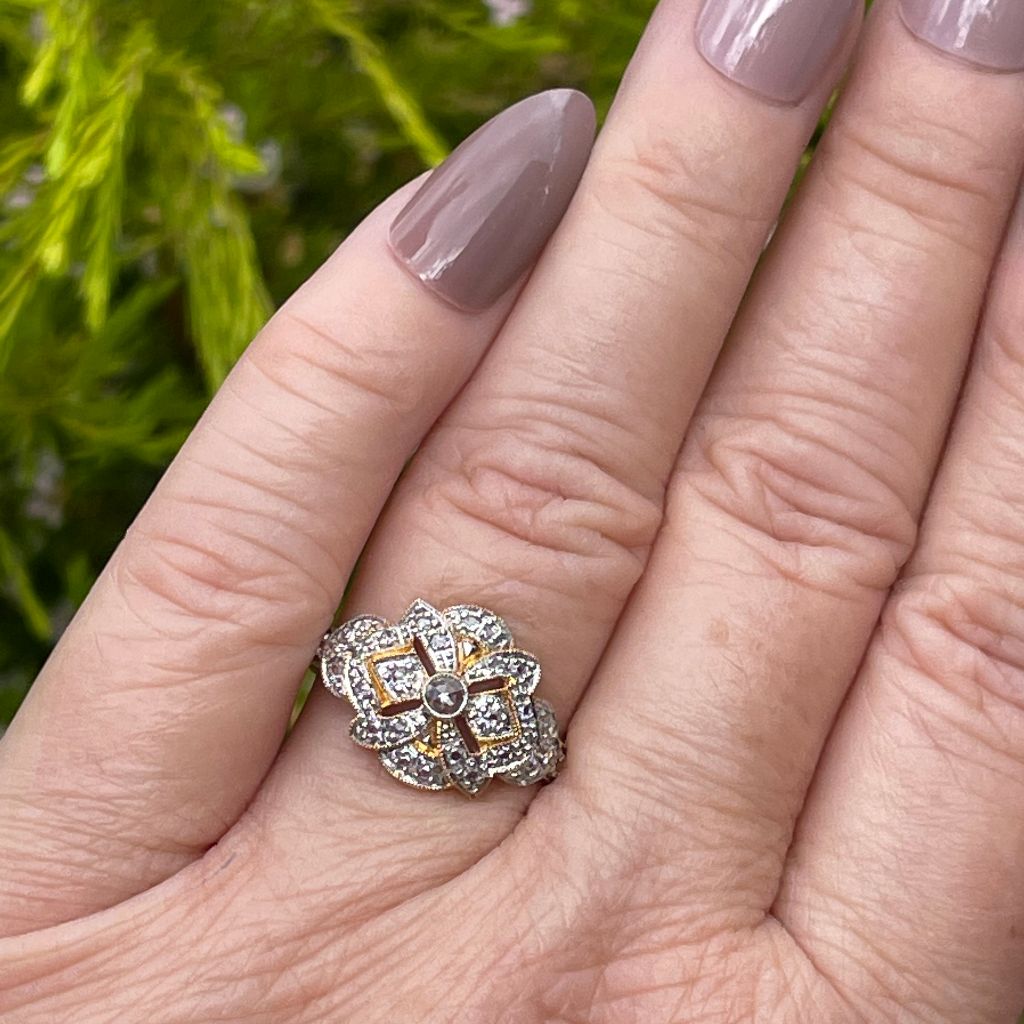 Modern 18ct Yellow Gold And Rose Cut Diamond Ring Independent Valuation Dated 2007 Included For $1,875 AUD