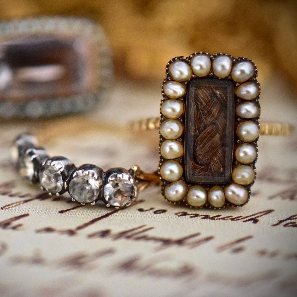 Georgian Natural Seed Pearl Mourning Hair Locket Ring Circa 1820