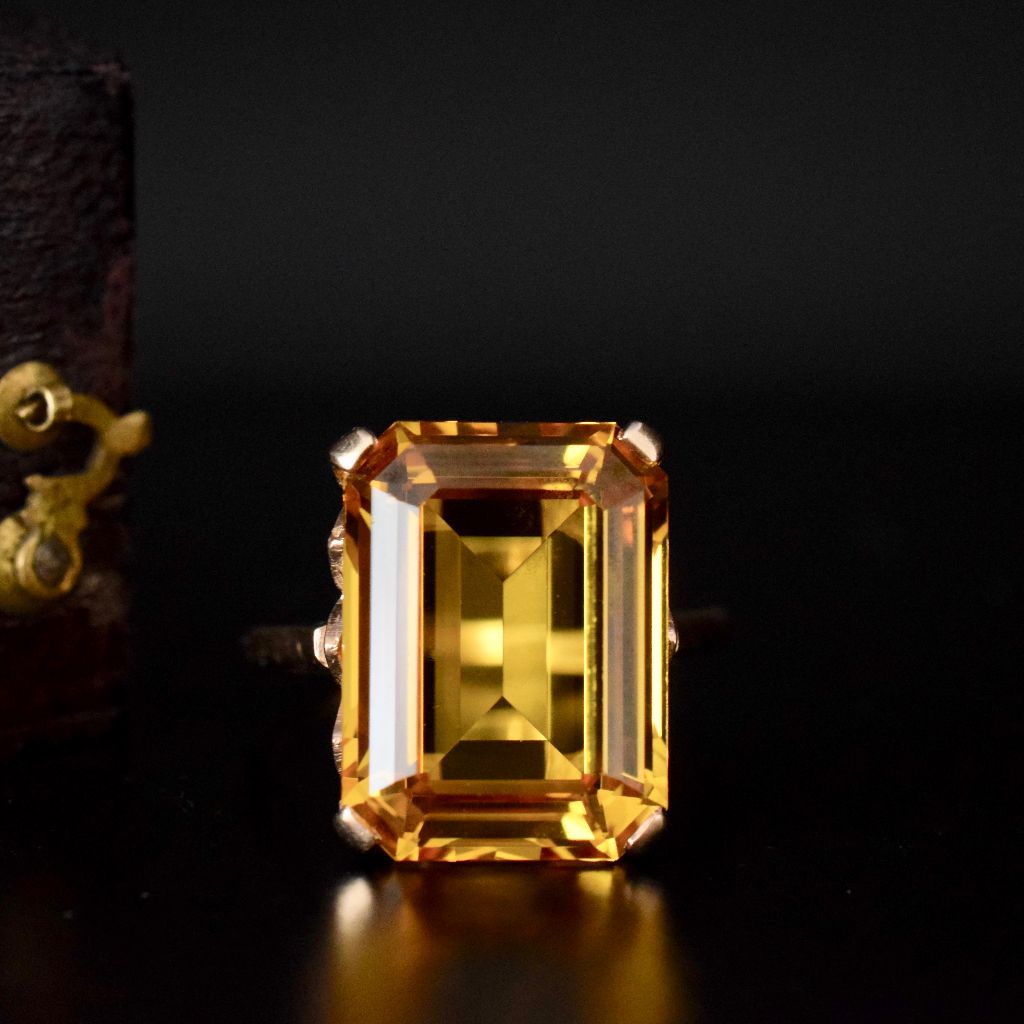 Vintage 9ct Yellow Gold Man-Made Golden Sapphire Ring