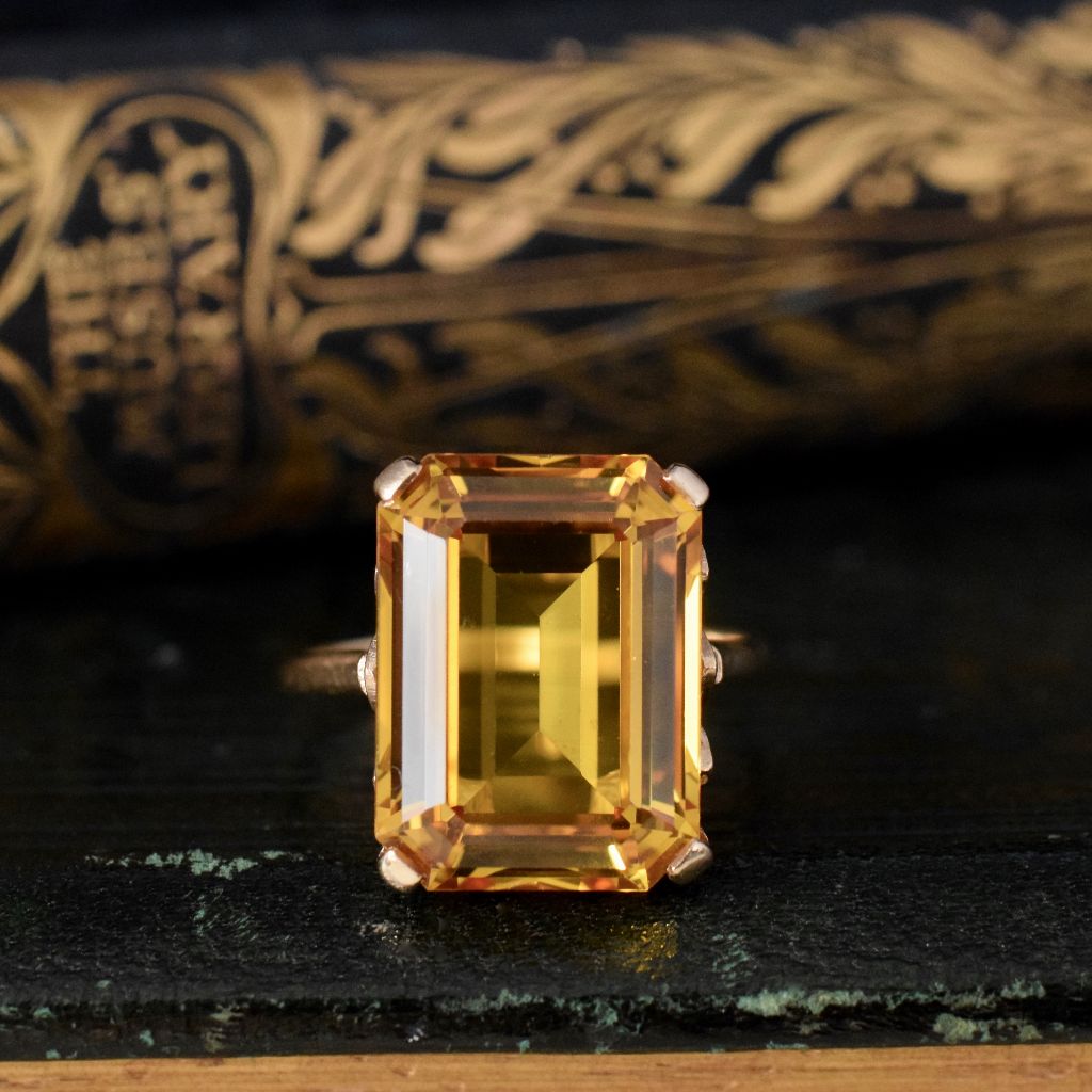 Vintage 9ct Yellow Gold Man-Made Golden Sapphire Ring