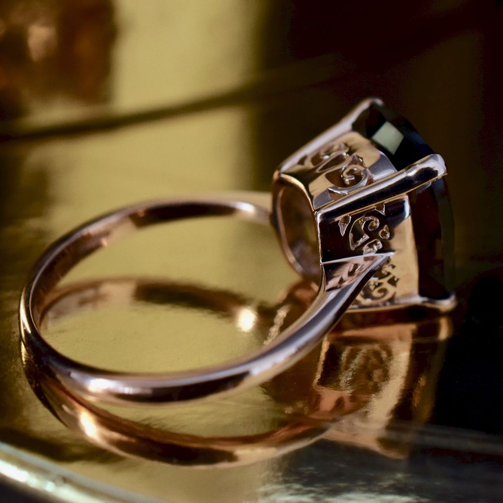 Modern Cushion Checkerboard Cut Smoky Quartz 9ct Rose Gold Ring