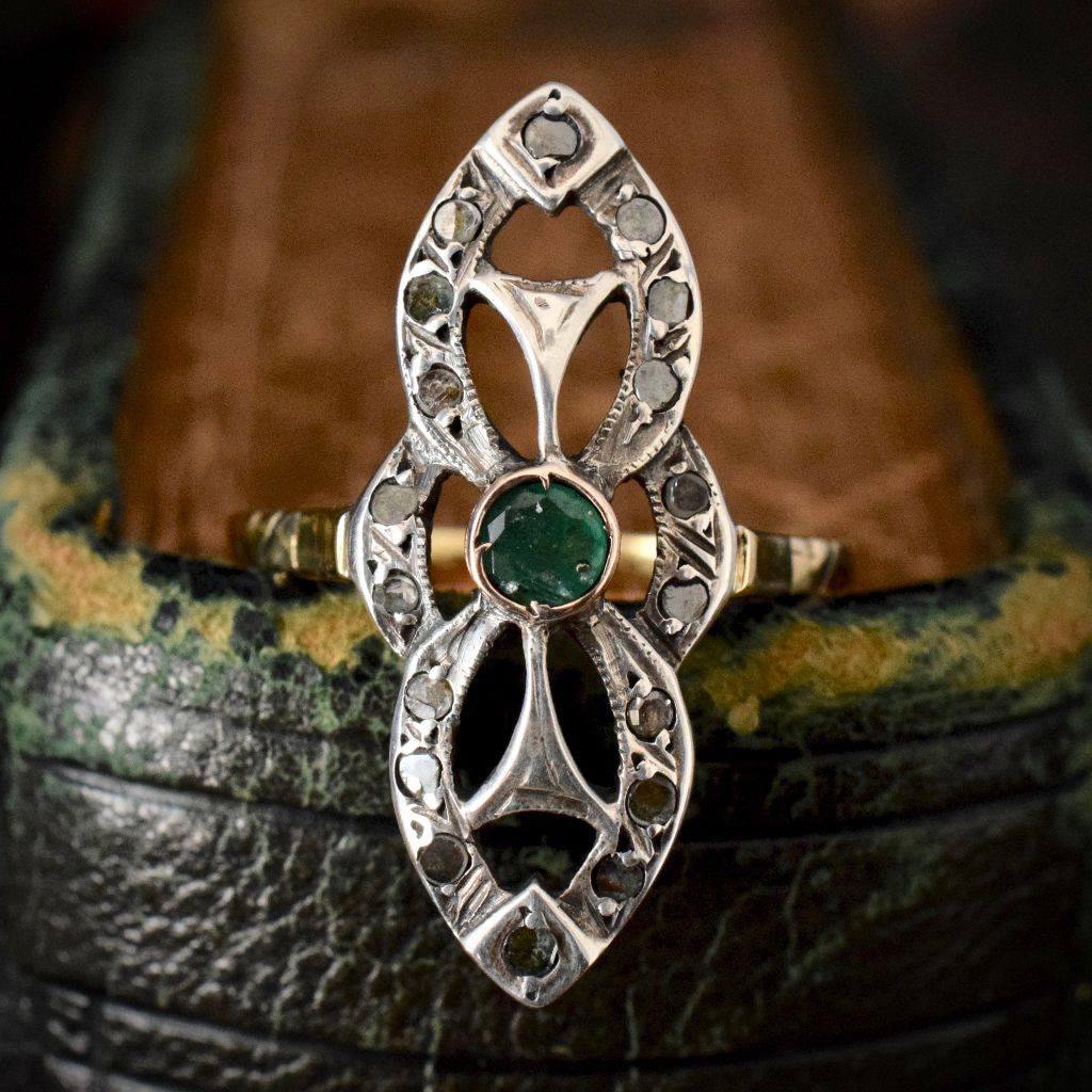 Superb Antique Emerald And Diamond ‘Navette’ Style Ring