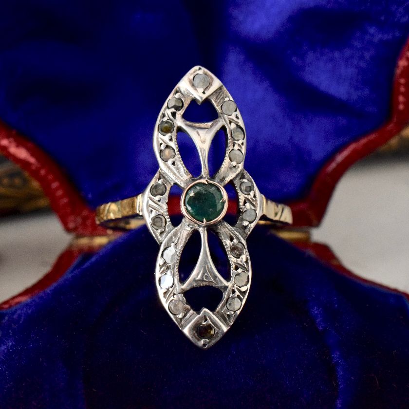 Superb Antique Emerald And Diamond ‘Navette’ Style Ring